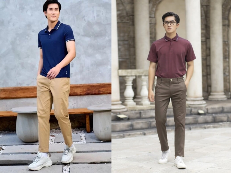 mặc áo polo và quần kaki