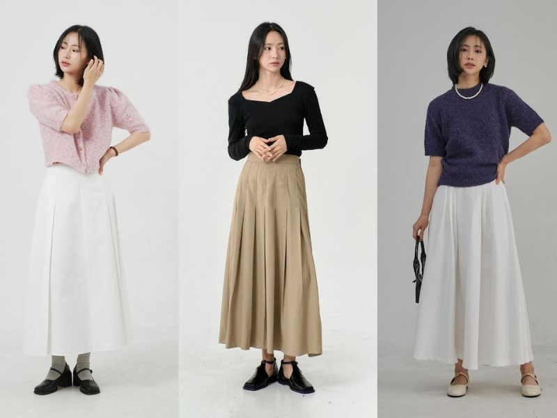 chân váy xếp ly dài