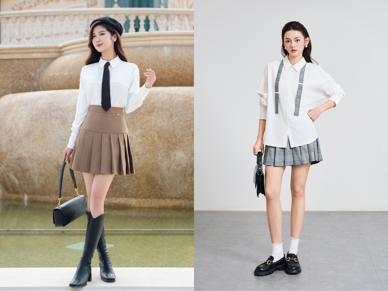 mix đồ với chân váy xòe ngắn