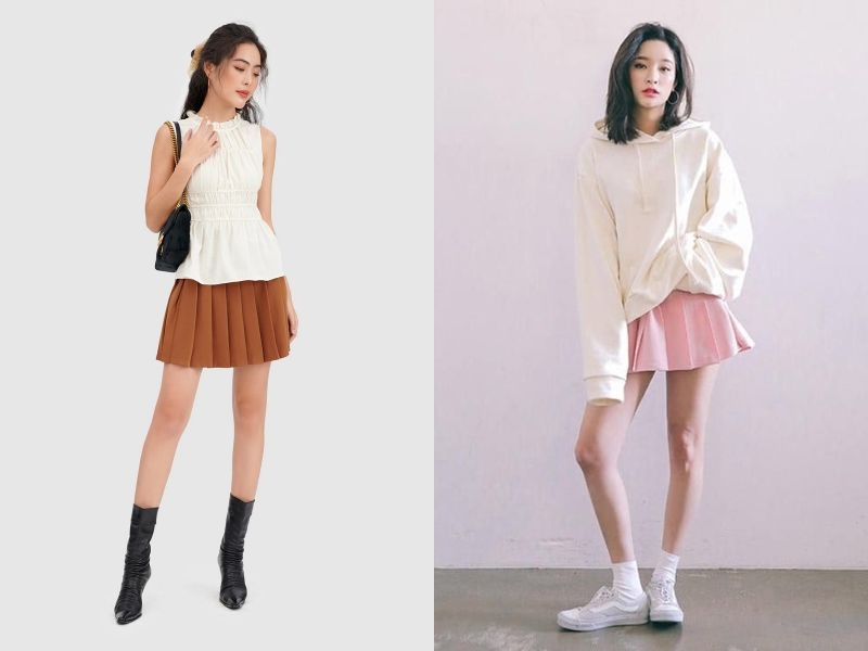 chân váy xếp ly ngắn mặc với áo gì chân váy xếp ly ngắn phối với giày gì