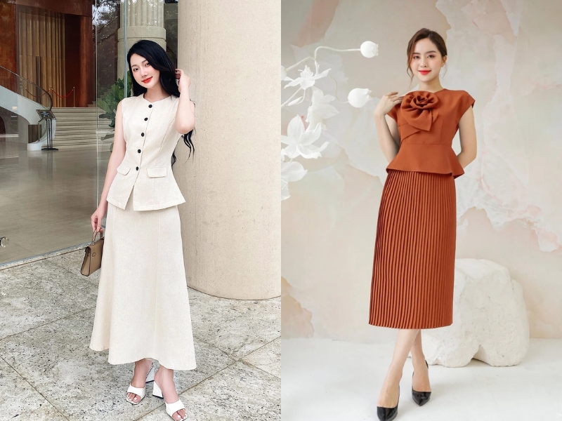 chân váy xòe dài kết hợp với áo gì