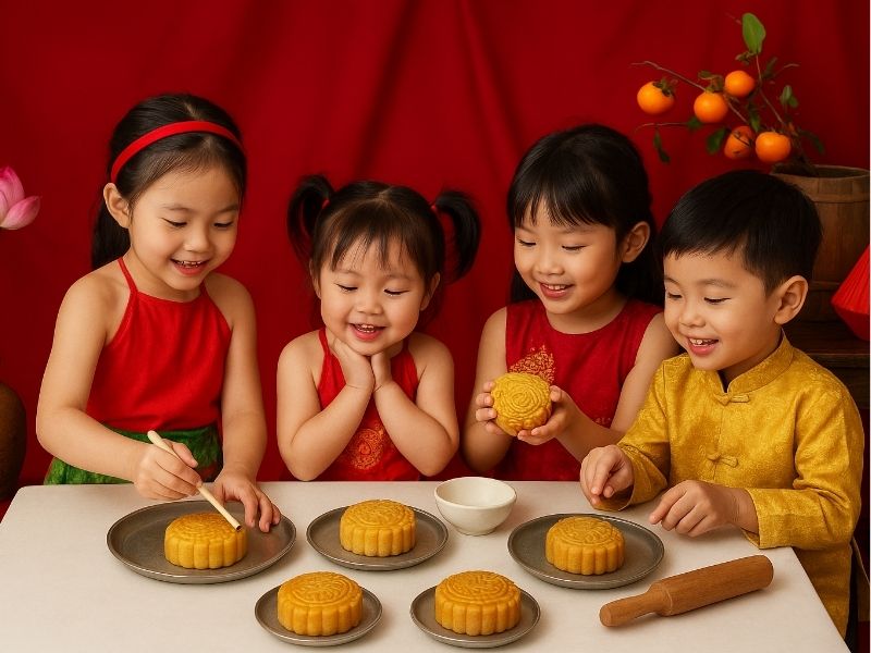 concept bé làm bánh trung thu