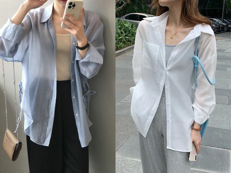 áo 2 dây mix với áo khoác mỏng