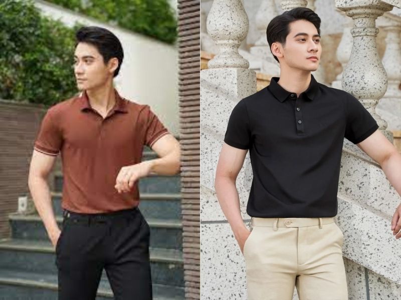 mặc áo polo và quần tây nam