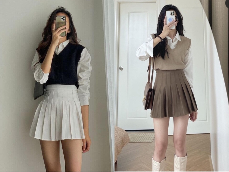 chân váy xếp ly ngắn đi giày gì phối đồ với chân váy xếp ly ngắn