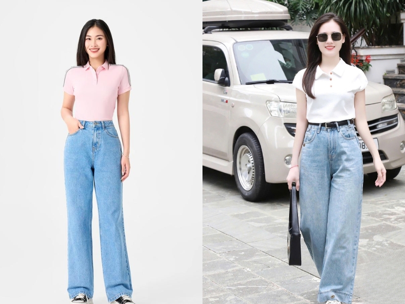 cách phối đồ với quần jean ống rộng