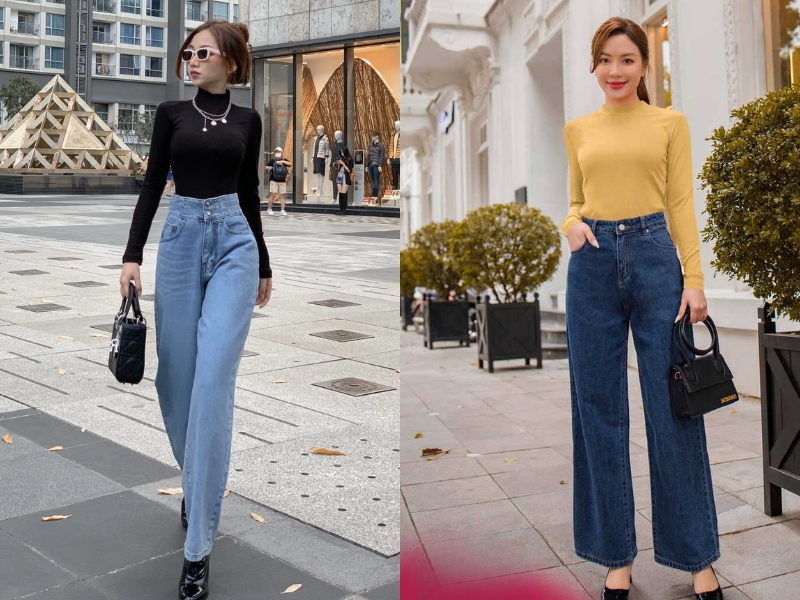 quần bò ống suông mặc với áo gì