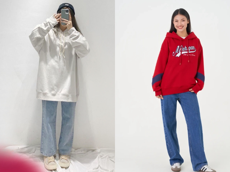 phối đồ với quần jean ống rộng nữ