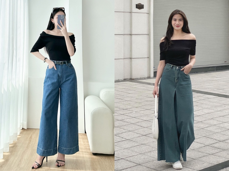 quần bò suông mặc với áo gì