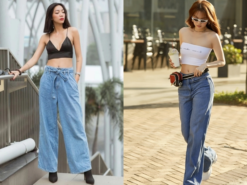 quần jean ống suông mặc với áo gì