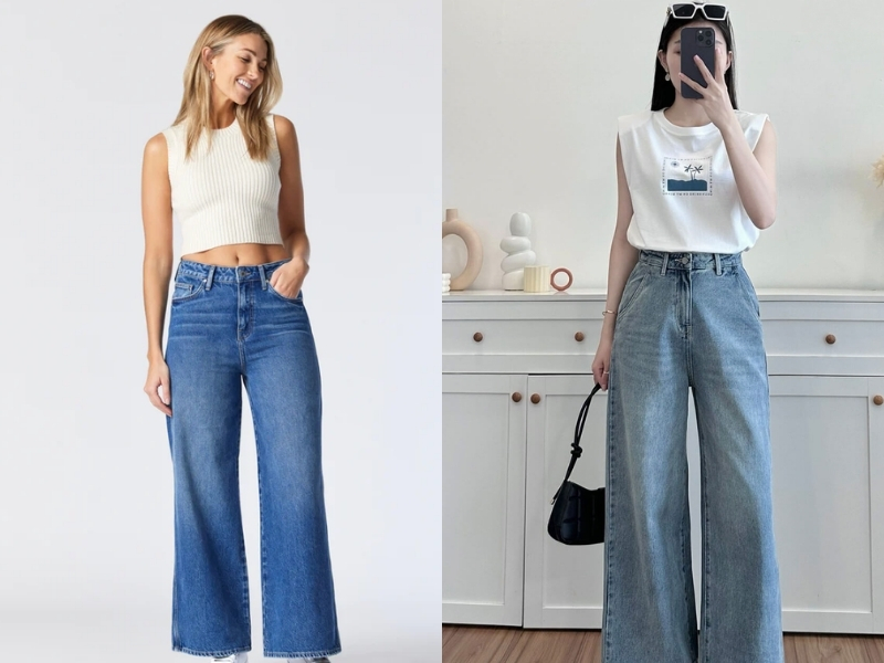 áo tank top nữ và quần bò ống rộng