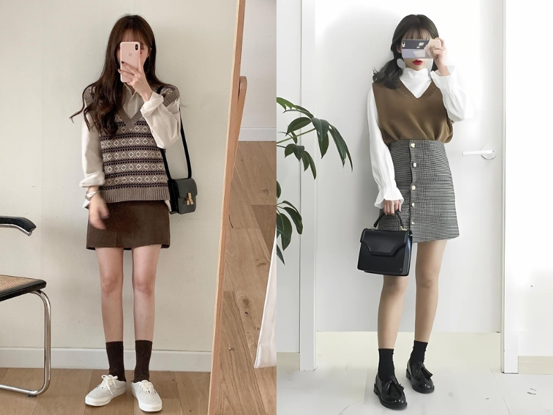 phối đồ với chân váy jean chữ a ngắn