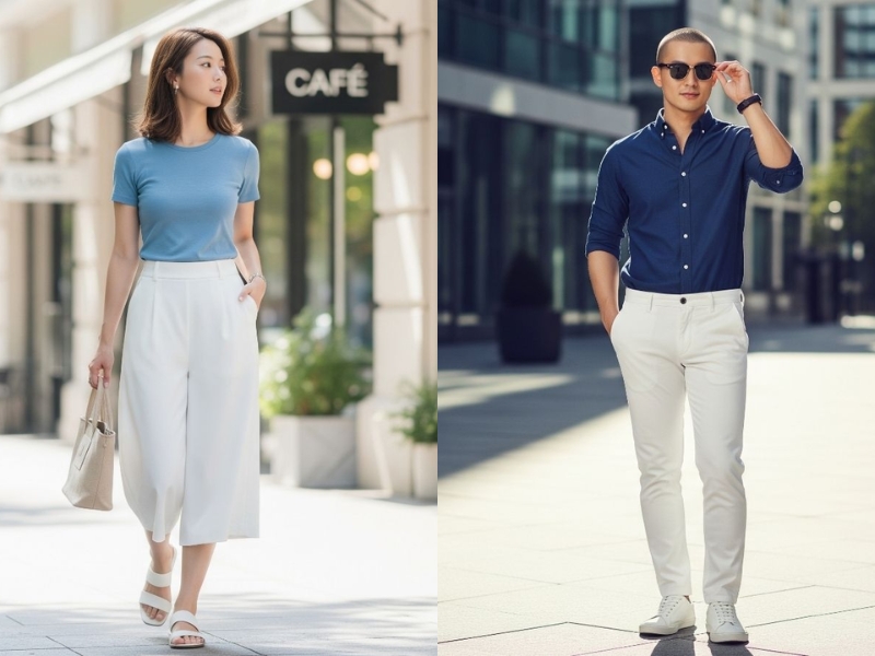 áo xanh dương mặc với váy màu gì
