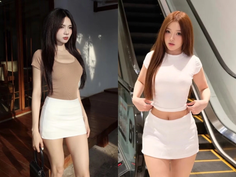 kiểu áo mặc với chân váy chữ a