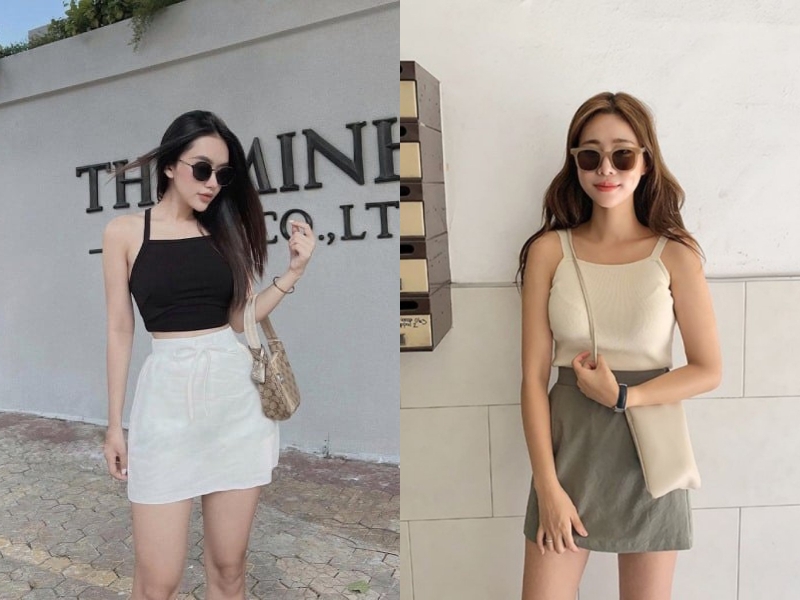 chân váy chữ a ngắn mặc với áo gì