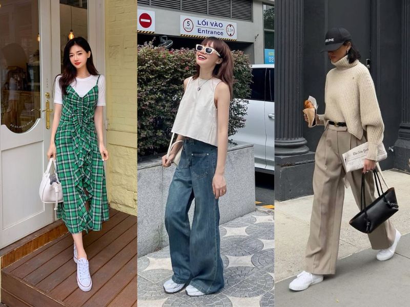 phối đồ với giày trắng nữ phối đồ với giày trắng nữ