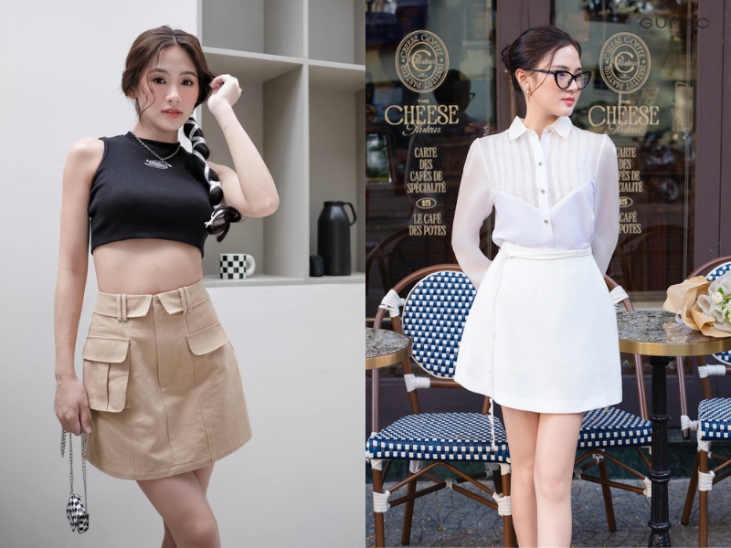 set áo croptop và chân váy chữ a