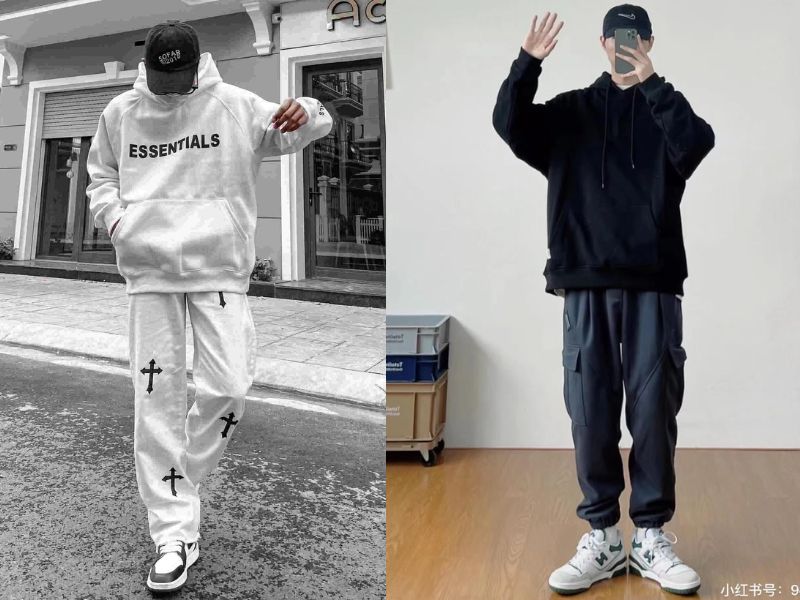 mặc áo hoodie cùng quần vải