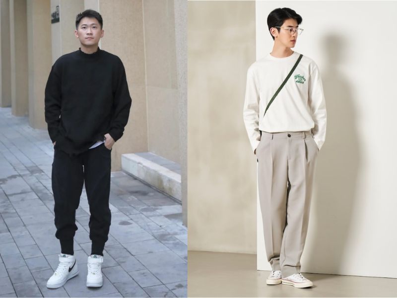 phối đồ với giày trắng nam giày trắng và áo sweater nam