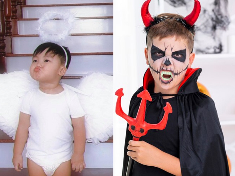 hóa trang halloween hóa trang bé thành thiên thần, ác quỷ