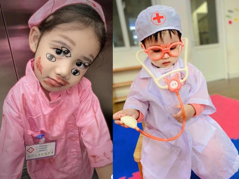 hóa trang halloween đơn giản cho học sinh hóa trang bé gái thành bác sĩ, y tá