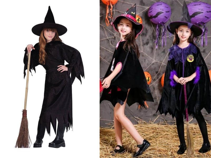 hóa trang halloween cho bé để bé gái thành phù thủy