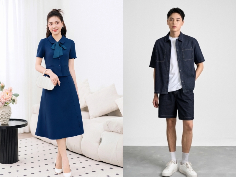 phối tone sur tone xanh đậm