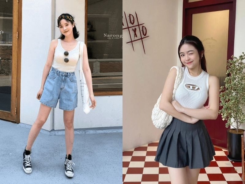 phối áo ba lỗ nữ với giày thể thao