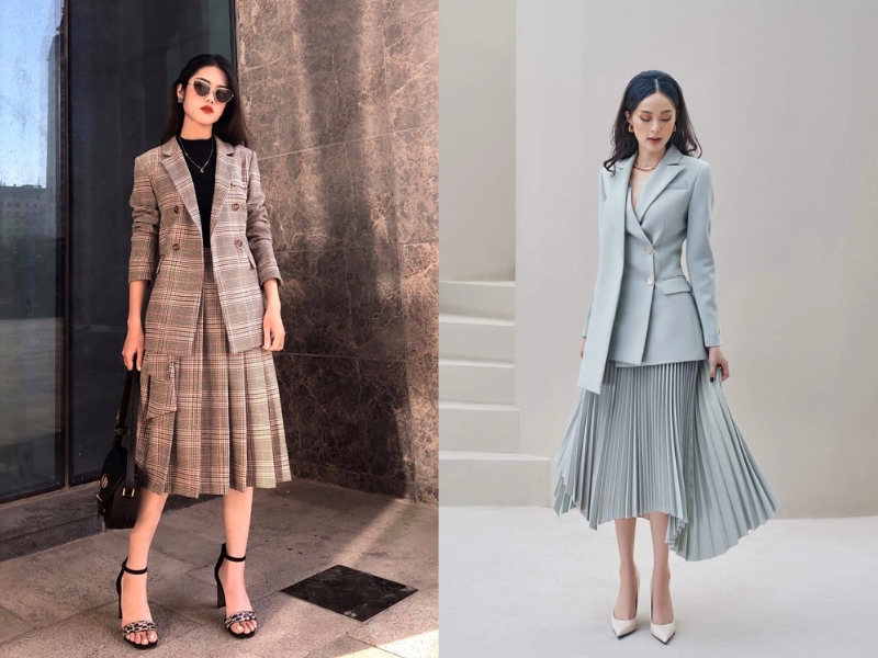 phối với áo vest hoặc blazer