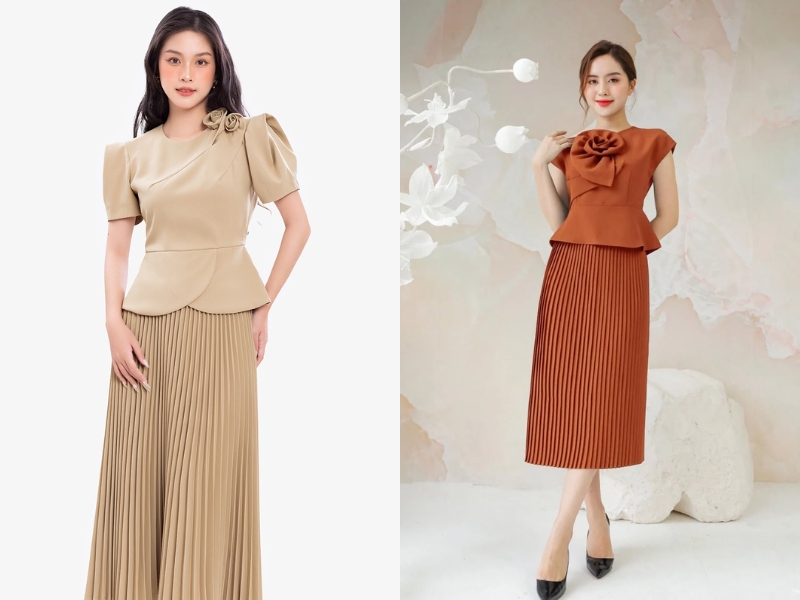 chân váy xếp ly trắng dài mặc với áo gì