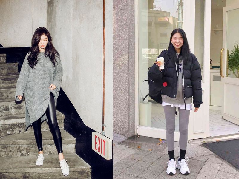 quần legging và giày thể thao nữ