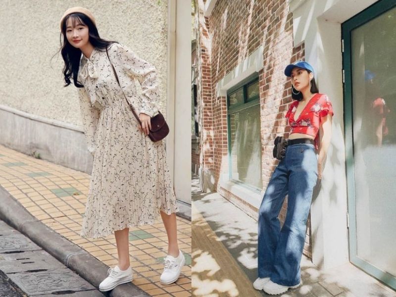 phối giày thể thao nữ phong cách vintage