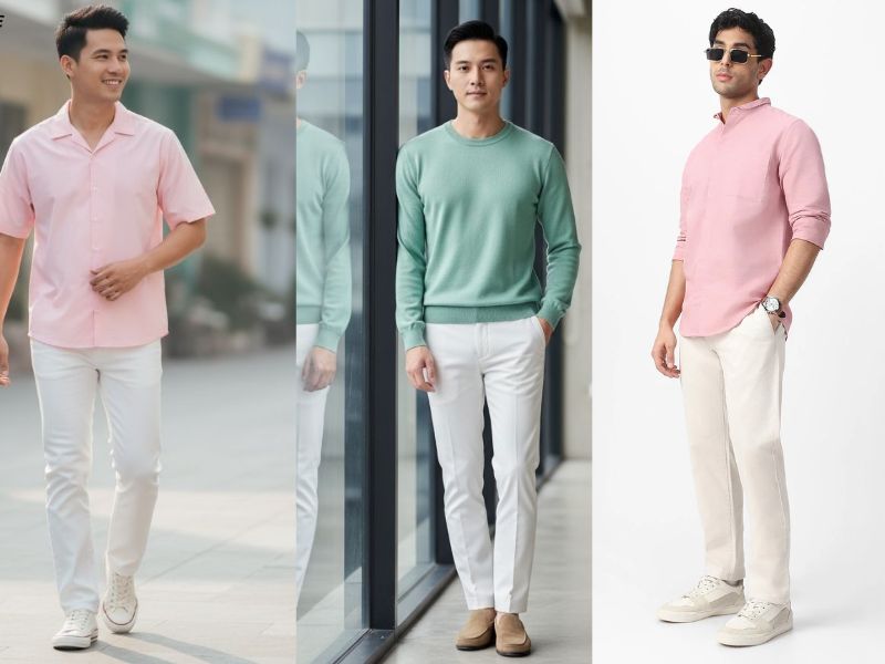 quần trắng phối áo màu gì nam mix với màu pastel