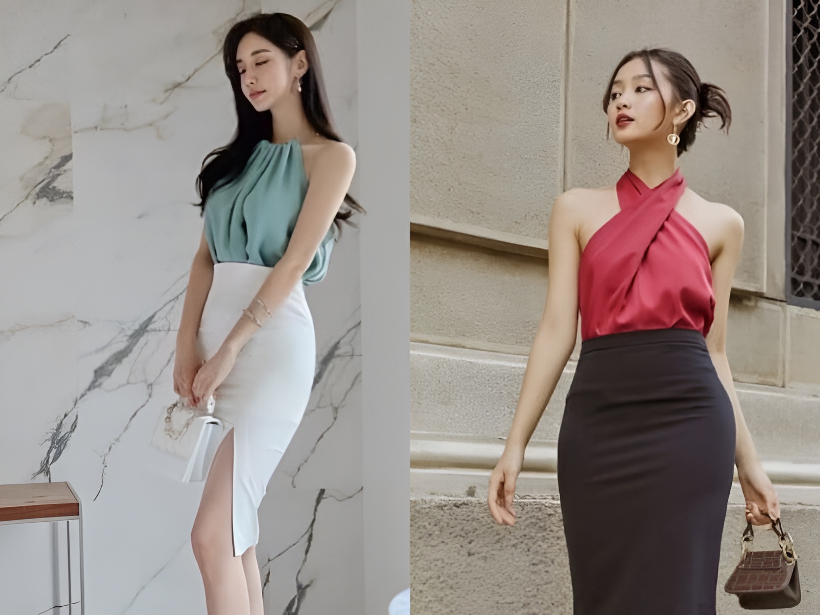 mix chân váy bút chì mùa đông