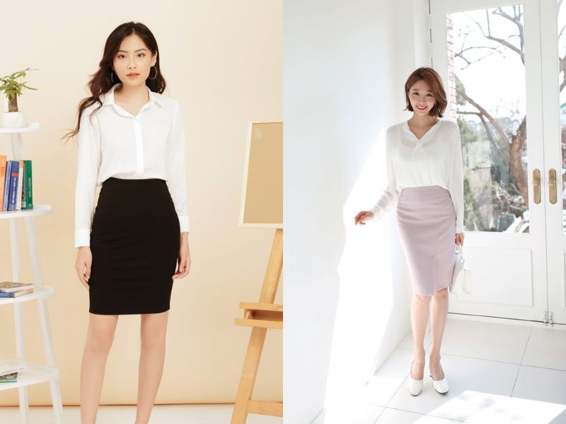 mix chân váy bút chì dáng dài