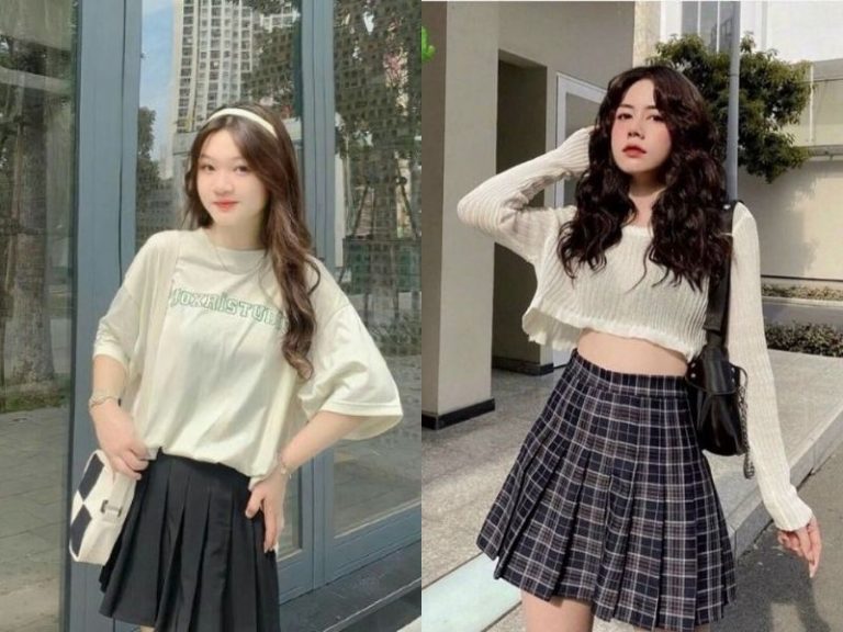 phối đồ với chân váy xếp ly ngắn