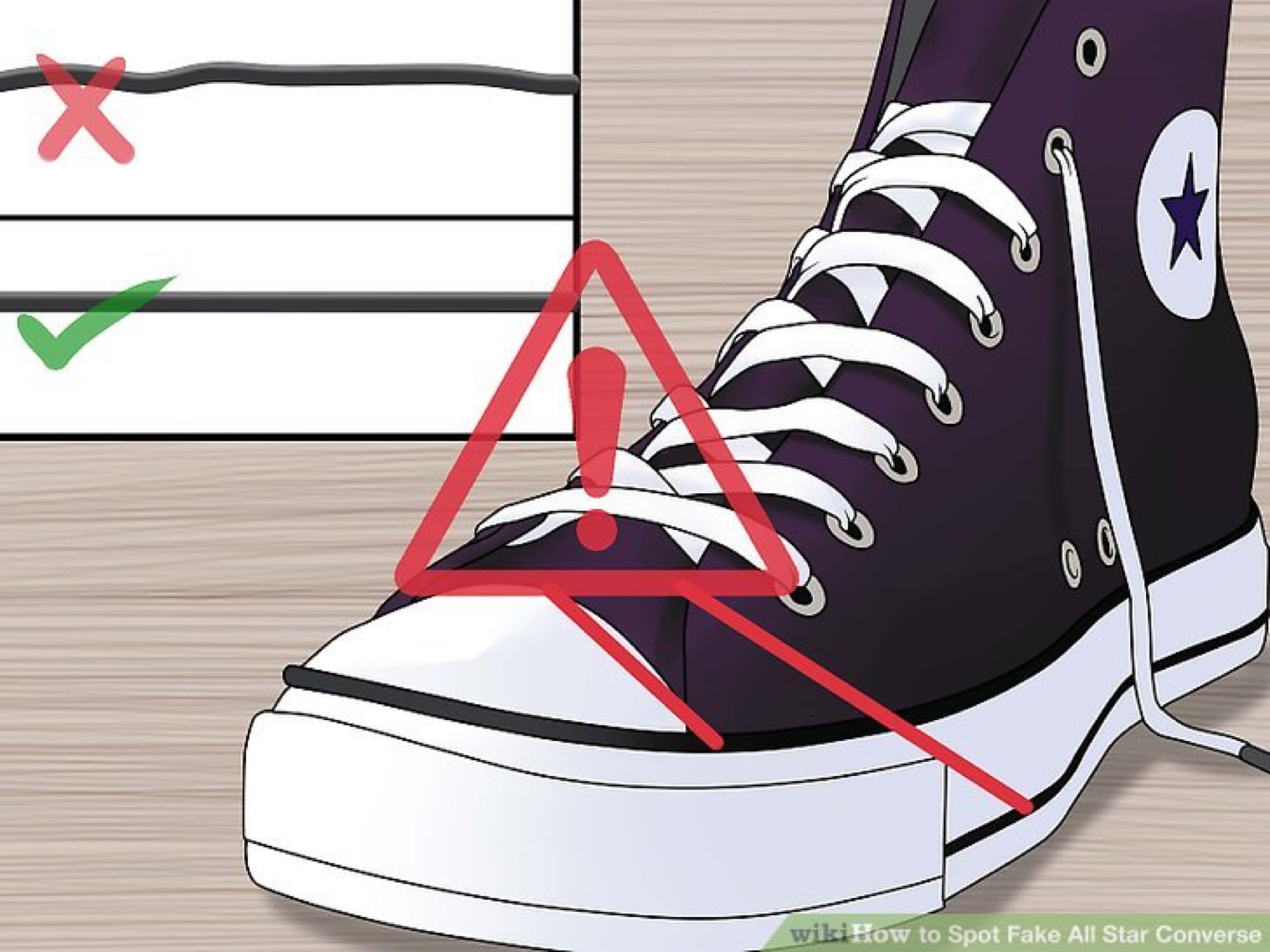 Đường viền đen ở mũi và đế giày Converse (Ảnh: Wikihow)