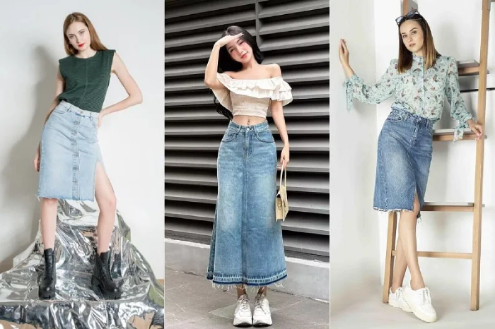 phối chân váy jeans với giày thể thao