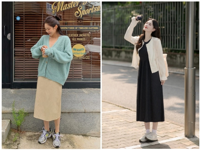 phối đồ với áo khoác cardigan nữ