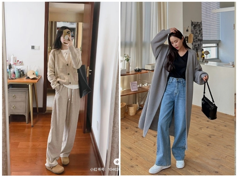 phối đồ với áo khoác cardigan nữ