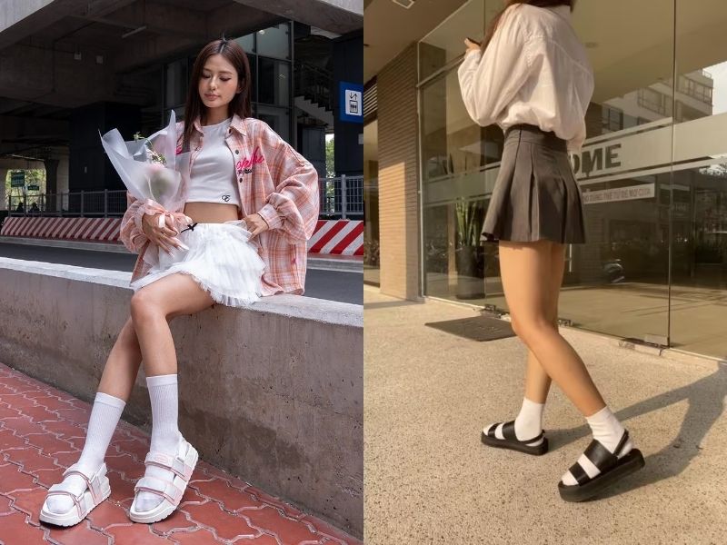 kết hợp sandal thể thao cùng tất nữ