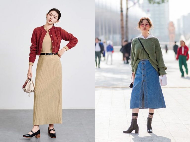 phối đồ với chân váy dài mùa đông