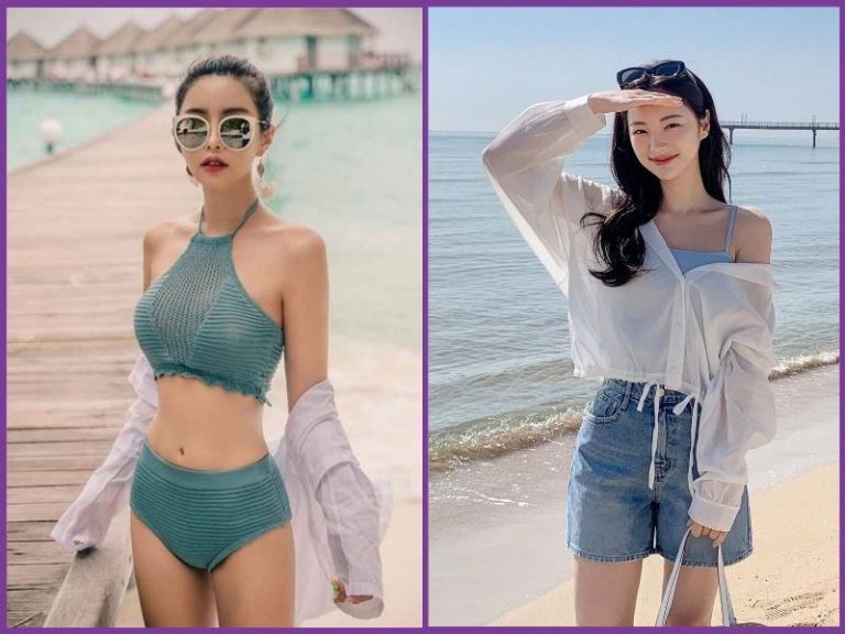 Cách phối áo sơ mi đi biển nữ