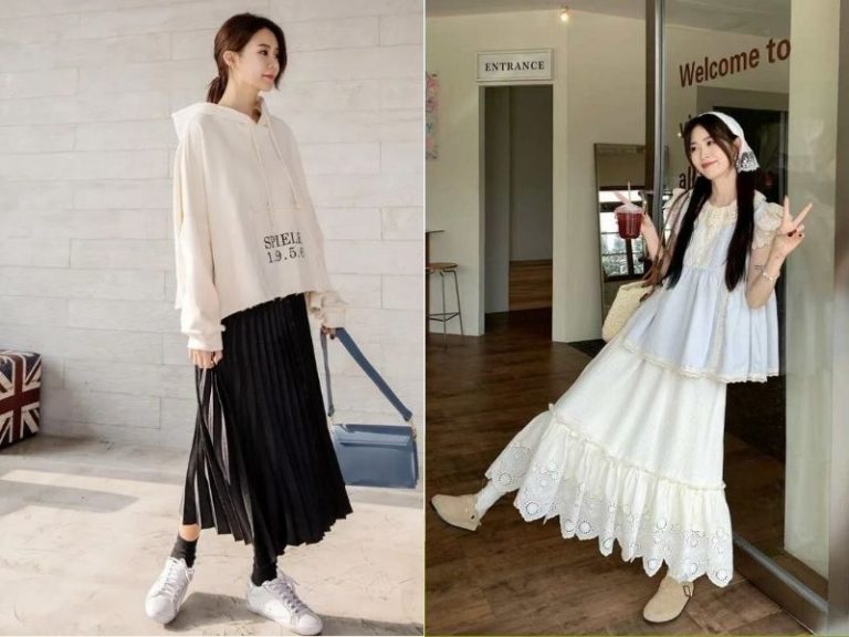 phối đồ với chân váy xòe dài