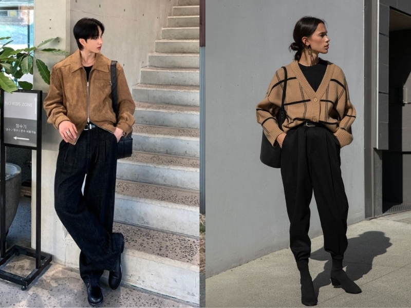 mặc với áo nâu ấm áp, sang trọng