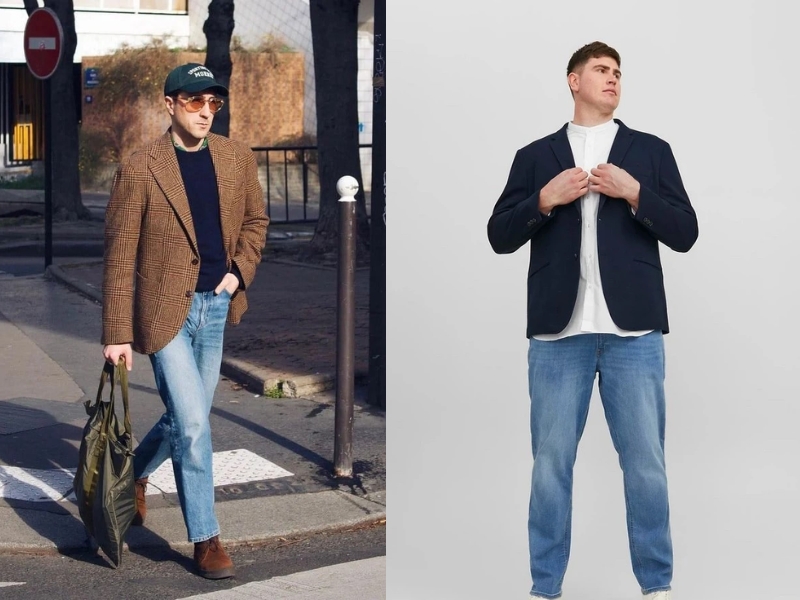 phối đồ đi tiệc cho người mập nam mix áo vest và quần jean nam