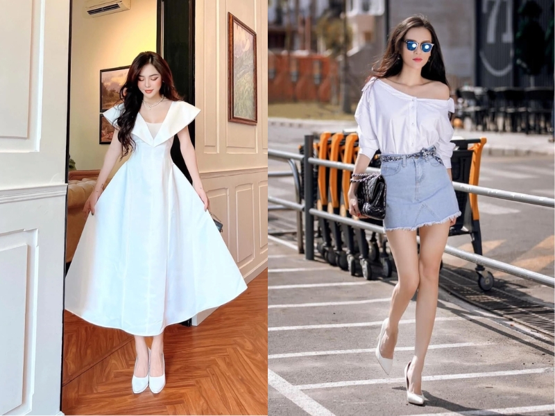 phối đồ đi đám cưới cho nữ lùn mix theo tỉ lệ 1/3 hoặc 2/3