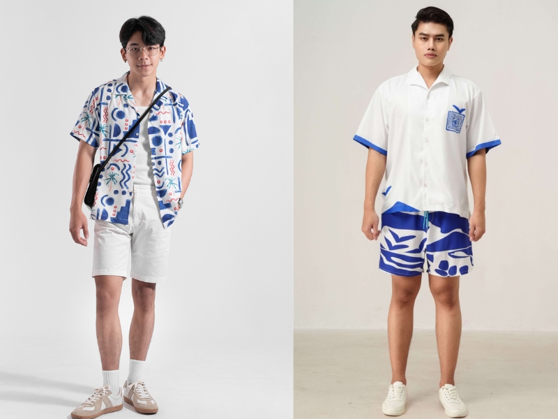 đi du lịch biển mặc áo sơ mi và quần short