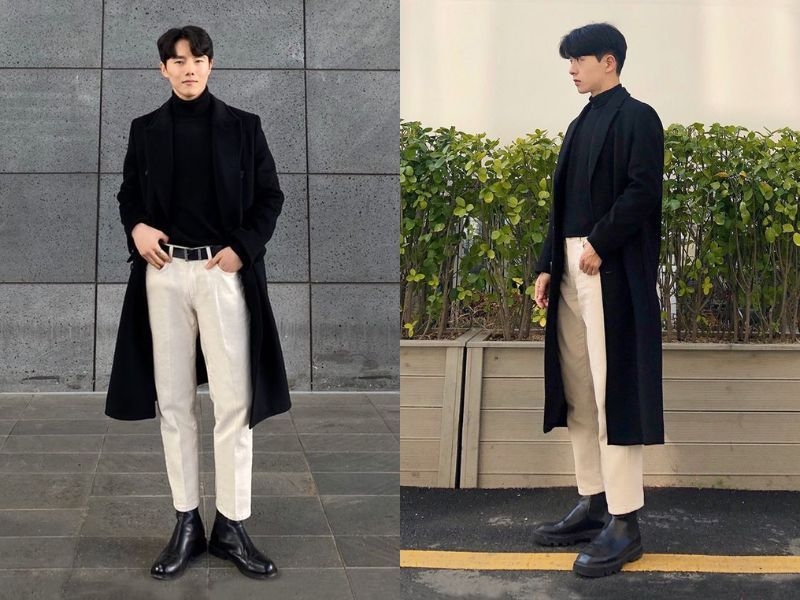 mix áo len dày và giày boot