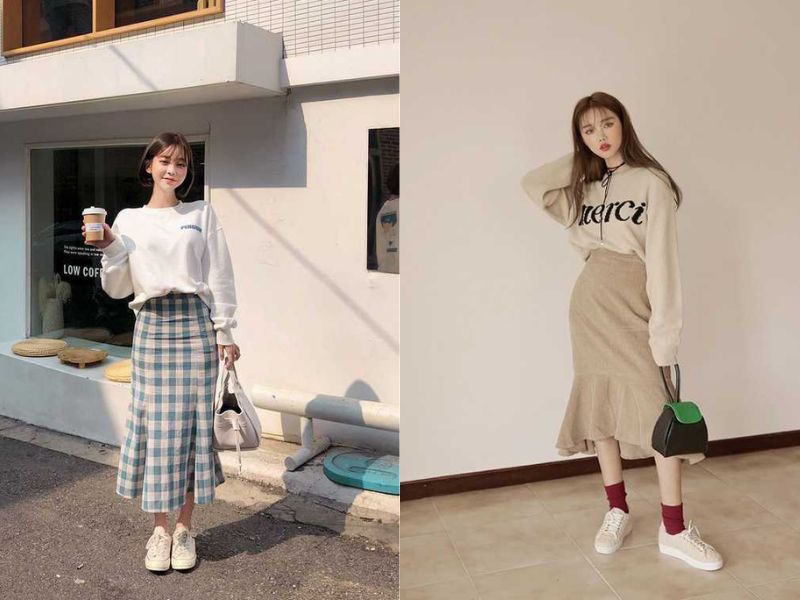 phối đồ với chân váy dạ chữ a